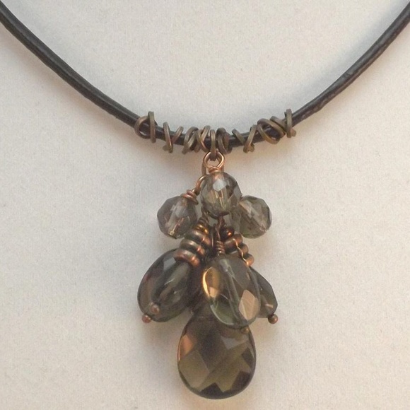 Smoky Quartz and Copper Cluster Pendant Necklace - Picture 2 of 3